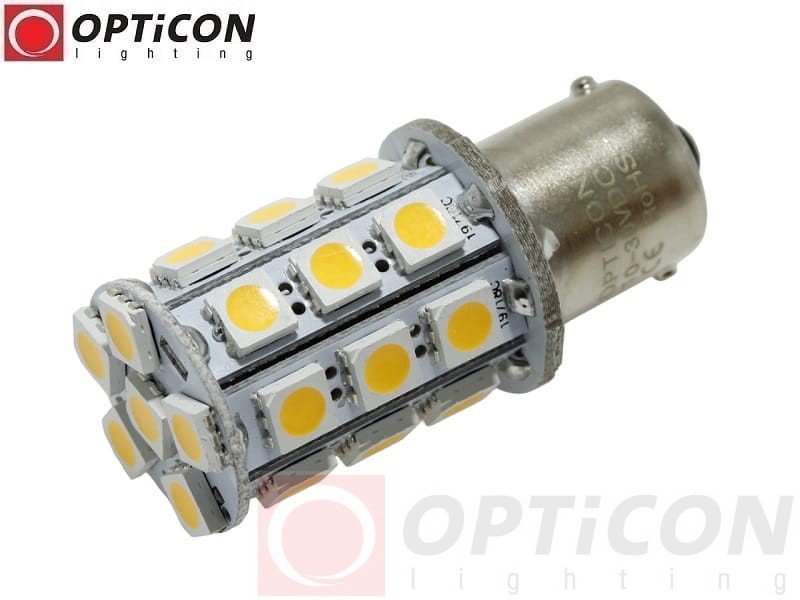 Żarówka Led P21W Ba15s 12V 24V DC 27x SMD5050 Biały Ciepły 3000K OPTICON PREMIUM