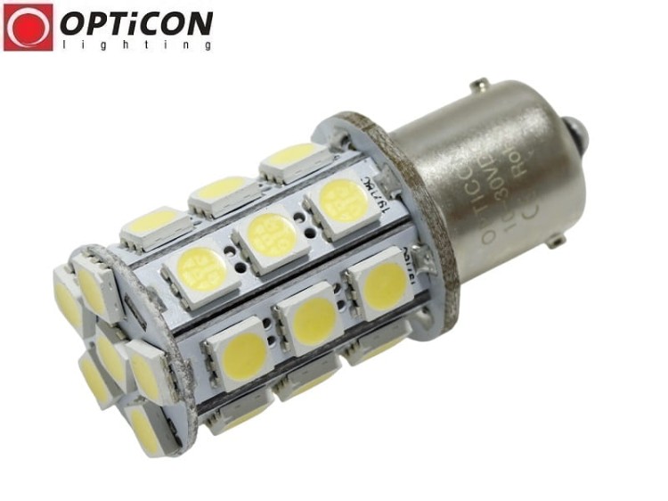 Żarówka Led P21W Ba15s 12V 24V DC 27x SMD5050 Biały Zimny 6000K OPTICON PREMIUM