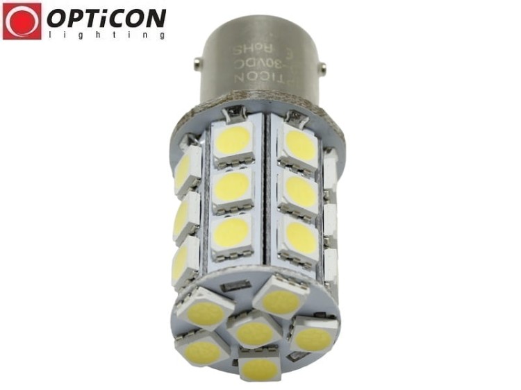Żarówka Led P21W Ba15s 12V 24V DC 27x SMD5050 Biały Zimny 6000K OPTICON PREMIUM