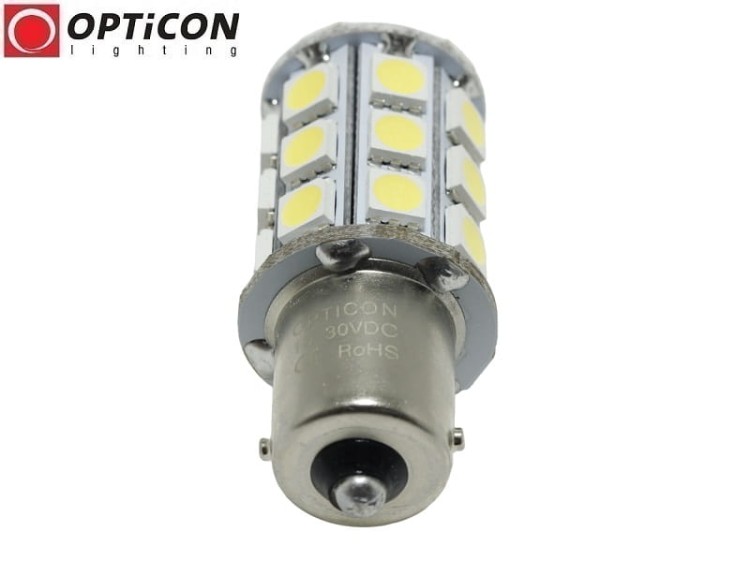 Żarówka Led P21W Ba15s 12V 24V DC 27x SMD5050 Biały Zimny 6000K OPTICON PREMIUM