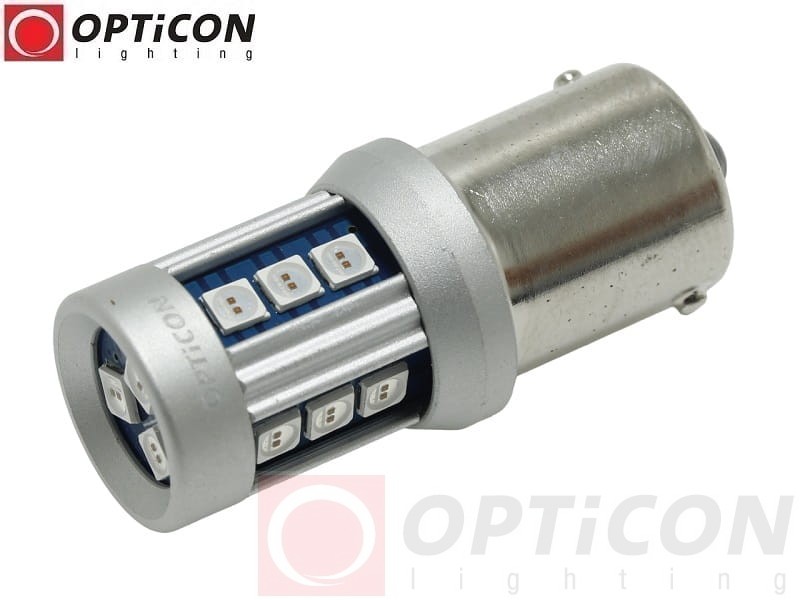 Żarówka Led P21W Ba15s 12V DC 15x SMD3030 Czerwony OPTICON PREMIUM