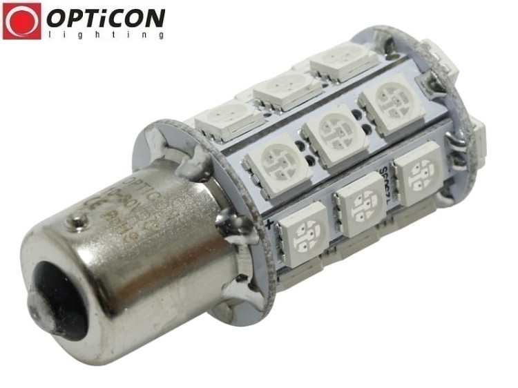 Żarówka Led P21W Ba15s 12V 24V DC 27x SMD5050 Czerwony OPTICON PREMIUM