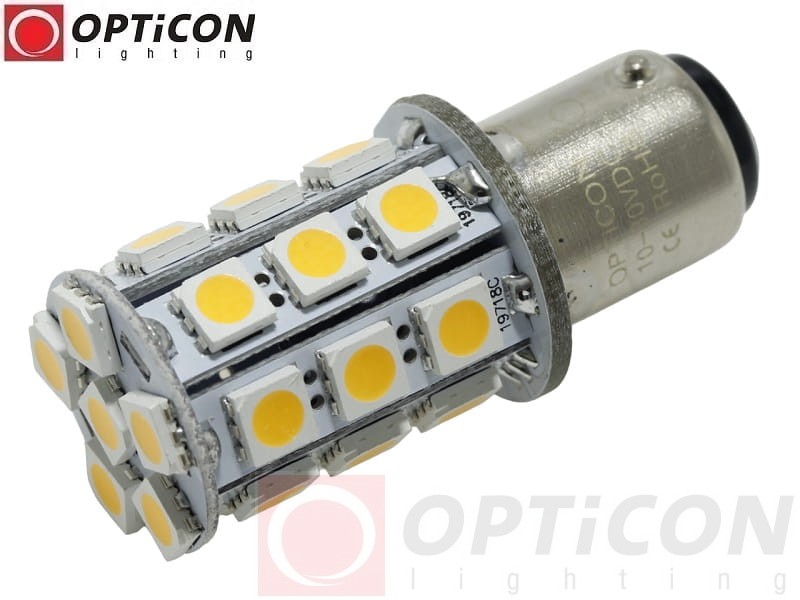 Żarówka Led Ba15d 4W 27x SMD 5050 10-30V DC Biały Ciepły 12V 24V OPTICON