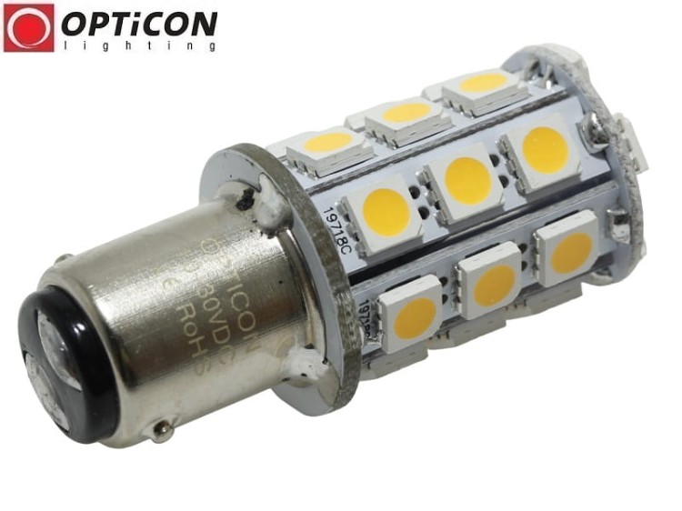 Żarówka Led Ba15d 4W 27x SMD 5050 10-30V DC Biały Ciepły 12V 24V OPTICON