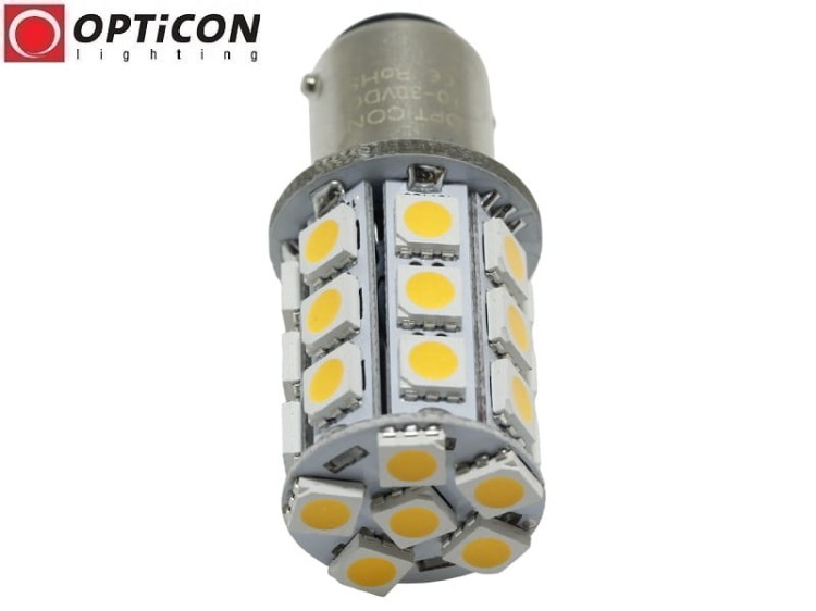 Żarówka Led Ba15d 4W 27x SMD 5050 10-30V DC Biały Ciepły 12V 24V OPTICON