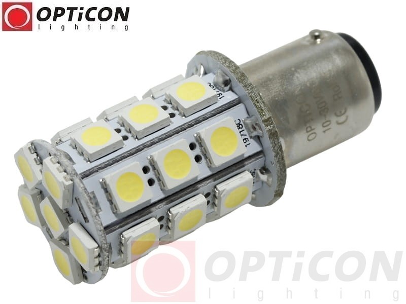 Żarówka Led Ba15d 4W 27x SMD 5050 10-30V DC Biały Zimny 12V 24V OPTICON