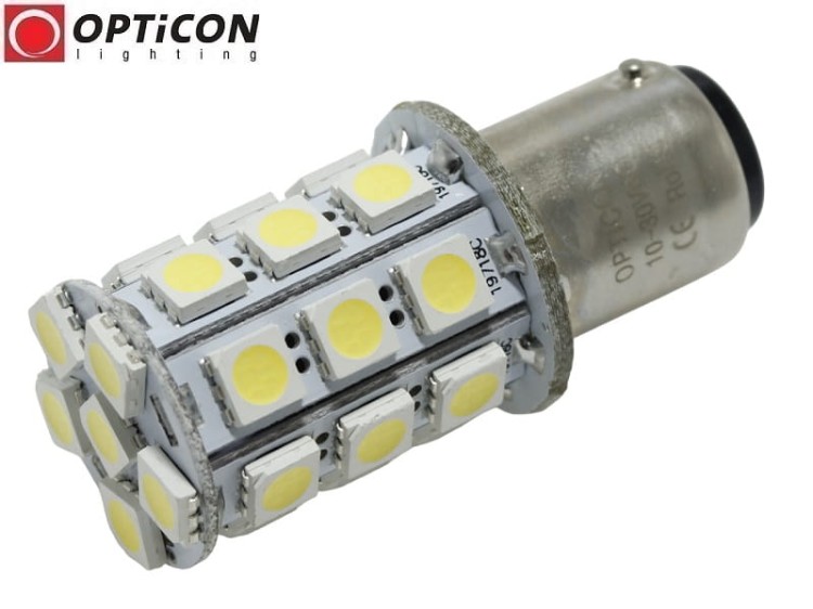 Żarówka Led Ba15d 4W 27x SMD 5050 10-30V DC Biały Zimny 12V 24V OPTICON
