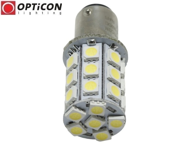 Żarówka Led Ba15d 4W 27x SMD 5050 10-30V DC Biały Zimny 12V 24V OPTICON