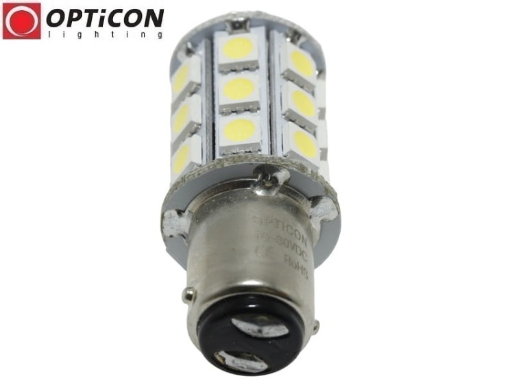 Żarówka Led Ba15d 4W 27x SMD 5050 10-30V DC Biały Zimny 12V 24V OPTICON