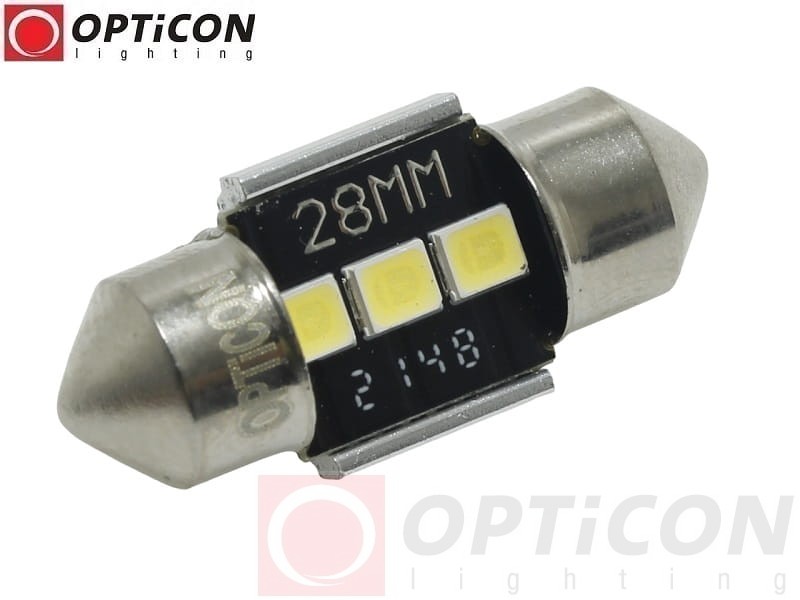 Żarówka Led C5W 28mm 12V DC 3x SMD 2835 Biały Zimny 6000K CANBUS OPTICON PREMIUM
