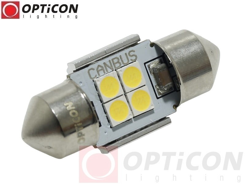 Żarówka Led C5W 28mm 12V DC 4x SMD 3030 Biały Zimny 6000K CANBUS OPTICON PREMIUM