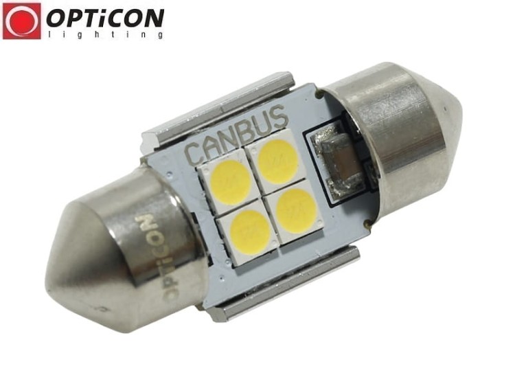 Żarówka Led C5W 28mm 12V DC 4x SMD 3030 Biały Zimny 6000K CANBUS OPTICON PREMIUM
