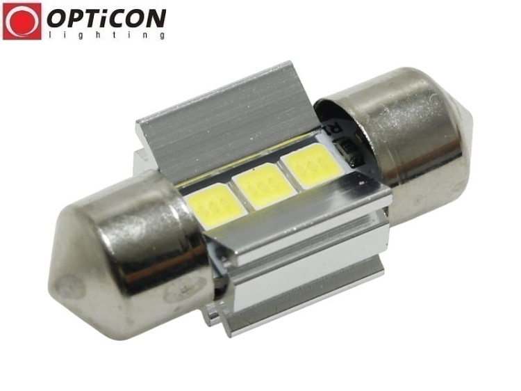 Żarówka Led C5W 28mm 12V DC 3x SMD 3030 Biały Zimny 6000K CANBUS OPTICON PREMIUM