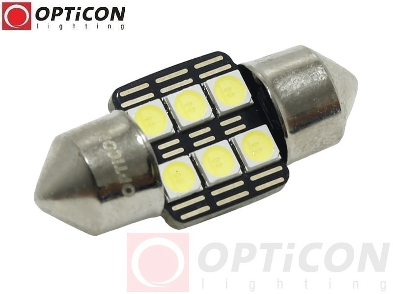 Żarówka Led C5W 28mm 12V DC 6x SMD 3030 Biały Zimny 6000K CANBUS OPTICON