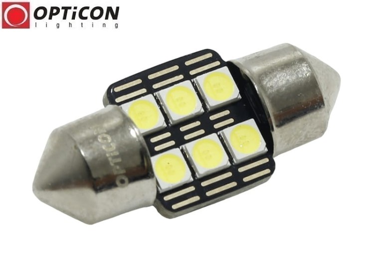 Żarówka Led C5W 28mm 12V DC 6x SMD 3030 Biały Zimny 6000K CANBUS OPTICON