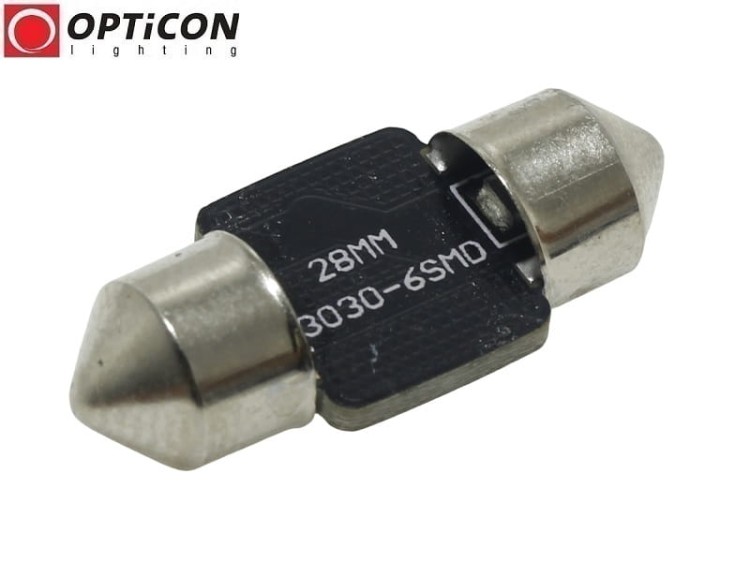 Żarówka Led C5W 28mm 12V DC 6x SMD 3030 Biały Zimny 6000K CANBUS OPTICON