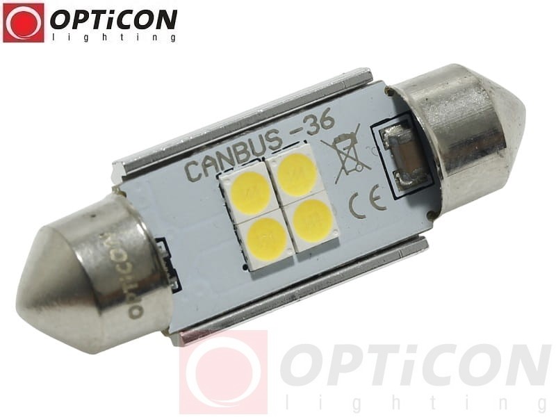 Żarówka Led C5W 36mm 12V DC 4x SMD 3030 Biały Zimny 6000K CANBUS OPTICON PREMIUM