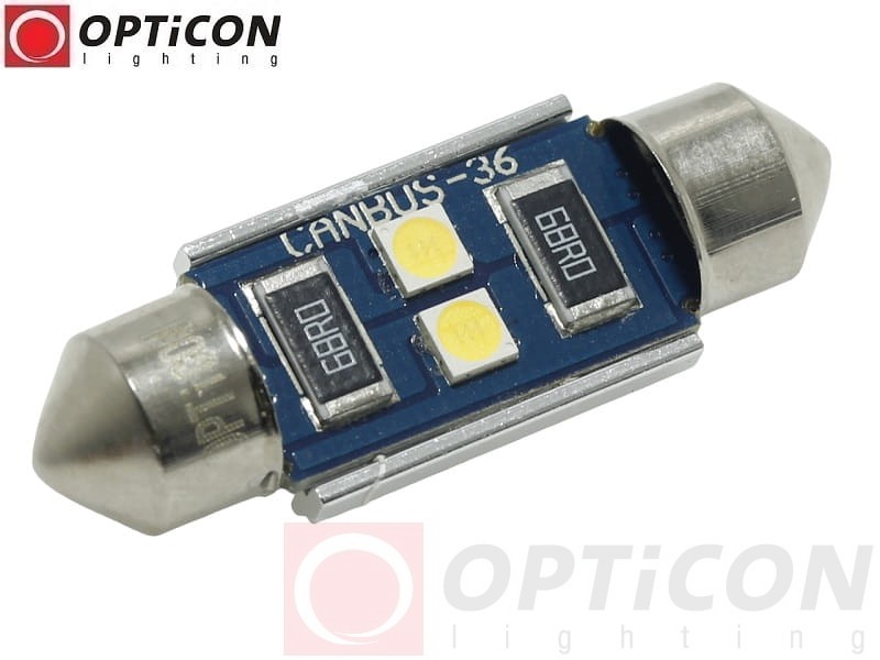 Żarówka Led C5W 36mm 12V DC 2x SMD 3030 Biały Zimny 6000K CANBUS OPTICON PREMIUM
