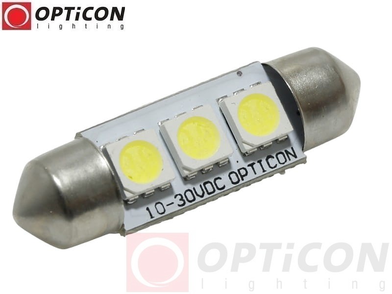 Żarówka Led C5W 36mm 12V 24V DC 3x SMD 5050 Biały Zimny 6000K OPTICON