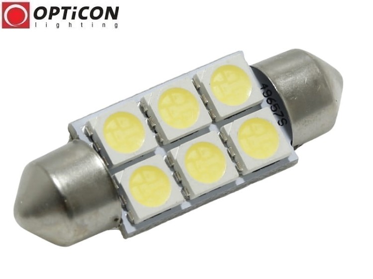 Żarówka Led C5W 36mm 12V 24V DC 6x SMD 5050 Biały Zimny 6000K OPTICON