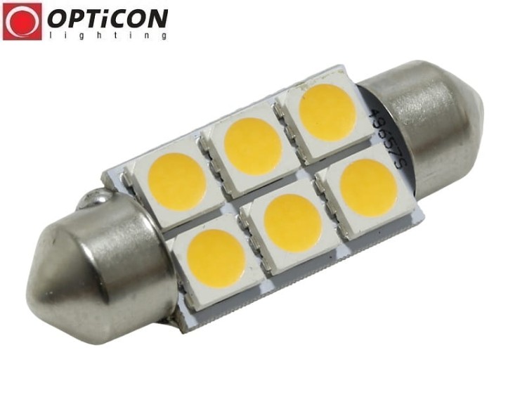 Żarówka Led C5W 36mm 12V 24V DC 6x SMD 5050 Biały Ciepły 3000K OPTICON