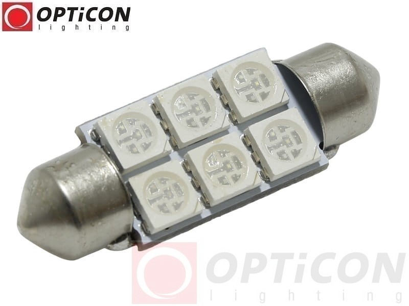 Żarówka Led C5W 36mm 12V 24V DC 6x SMD 5050 Czerwony OPTICON