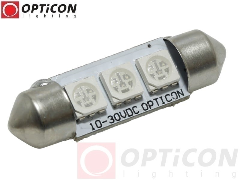 Żarówka Led C5W 36mm 12V 24V DC 3x SMD 5050 Niebieski OPTICON