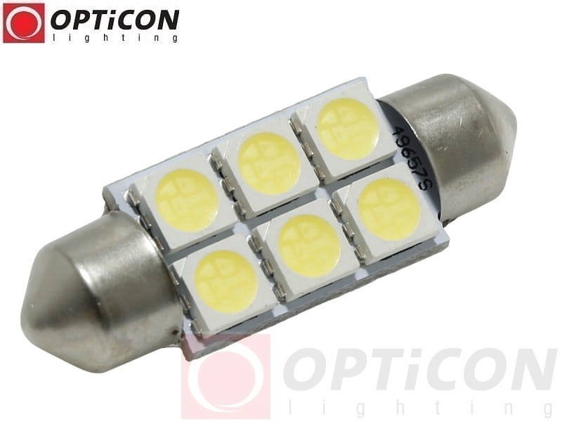 Żarówka Led C5W 39mm 12V 24V DC 6x SMD 5050 Biały Zimny 6000K OPTICON