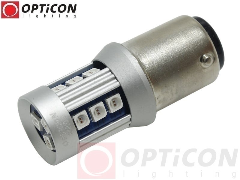 Żarówka Led P21/5W Bay15d 12V 24V DC 15x SMD3030 Czerwony OPTICON PREMIUM