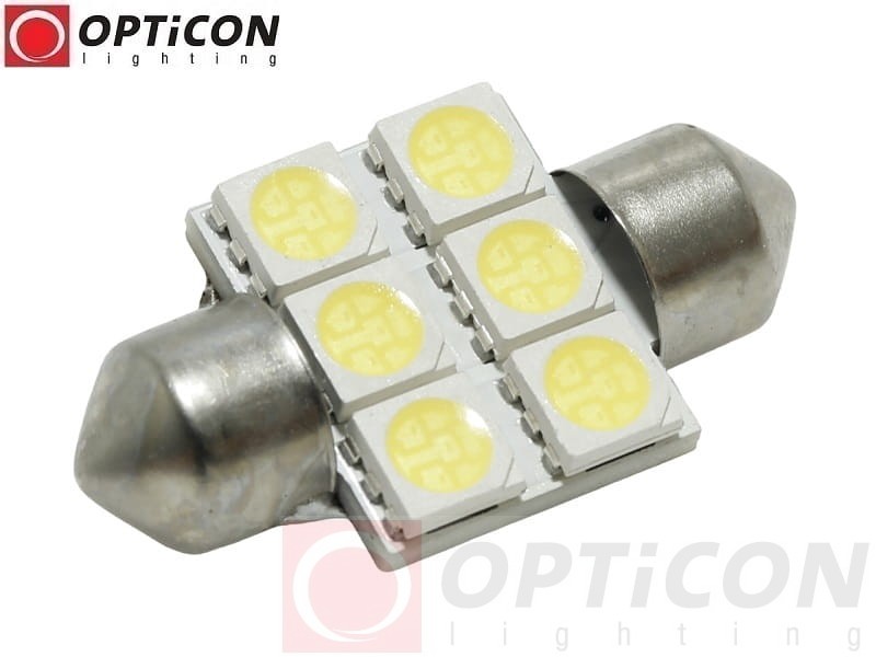 Żarówka Led C5W 31mm 12V 24V DC 6x SMD 5050 Biały Zimny 6000K OPTICON