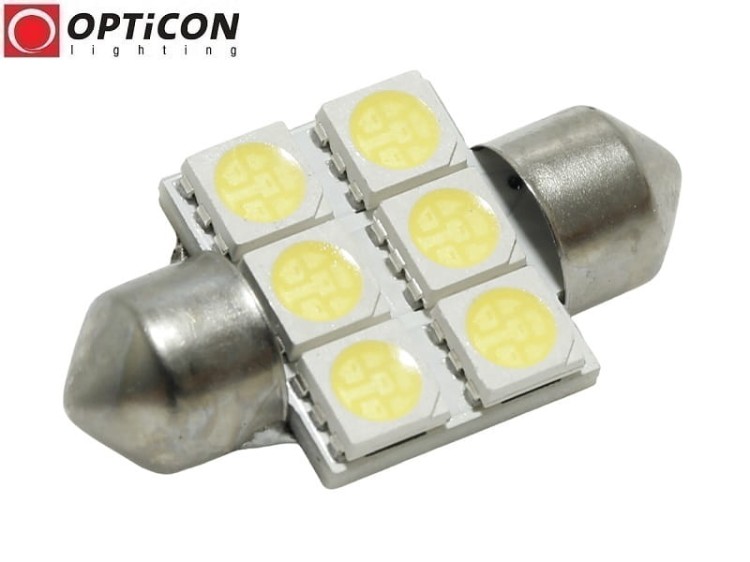 Żarówka Led C5W 31mm 12V 24V DC 6x SMD 5050 Biały Zimny 6000K OPTICON