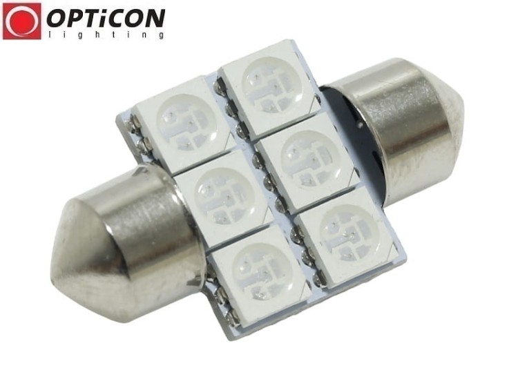 Żarówka Led C5W 31mm 12V DC 6x SMD 5050 Zielona OPTICON