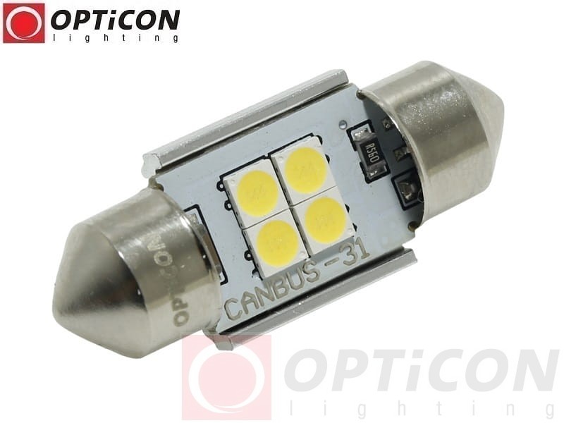 Żarówka Led C5W 31mm 12V DC 4x SMD 3030 Biały Zimny 6000K CANBUS OPTICON PREMIUM
