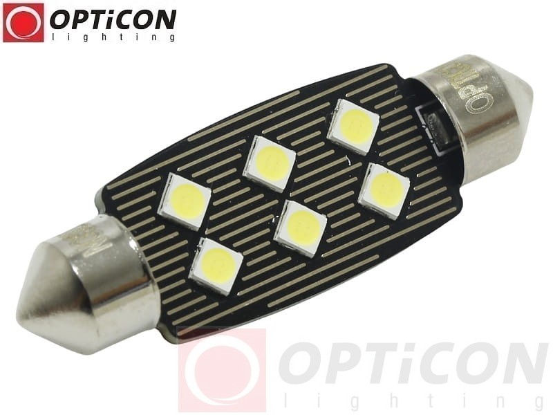 Żarówka Led C10W 42mm 12V DC 6x SMD 3030 Biały Zimny CANBUS 6000K OPTICON