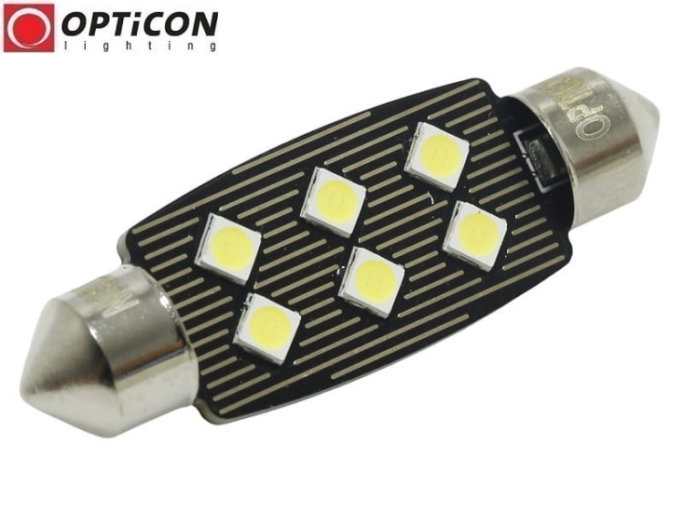 Żarówka Led C10W 42mm 12V DC 6x SMD 3030 Biały Zimny CANBUS 6000K OPTICON