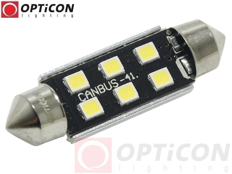 Żarówka Led C10W 42mm 12V DC 6x SMD 2835 Biały Zimny 6000K CANBUS OPTICON PREMIUM