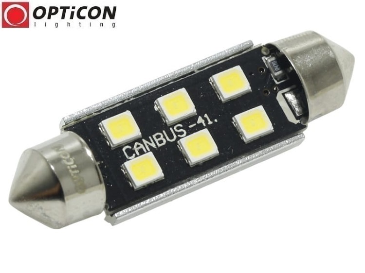 Żarówka Led C10W 42mm 12V DC 6x SMD 2835 Biały Zimny 6000K CANBUS OPTICON PREMIUM