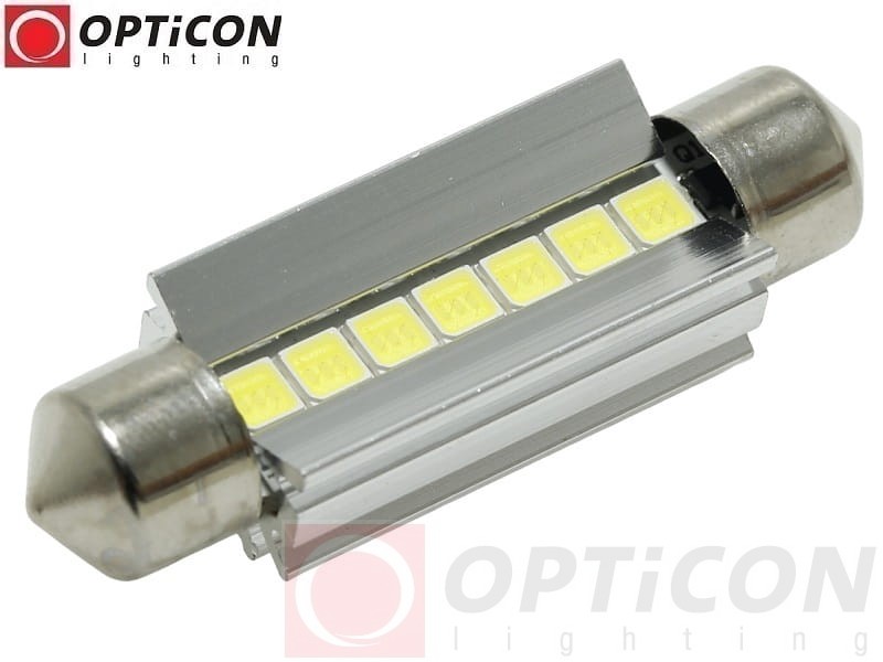 Żarówka Led C10W 42mm 12V DC 7x SMD 3030 Biały Zimny 6000K CANBUS OPTICON PREMIUM