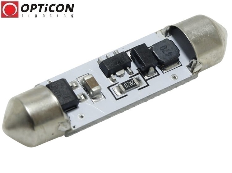 Żarówka Led C10W 42mm 12V 24V DC 3x SMD 5050 Biały Zimny 6000K OPTICON