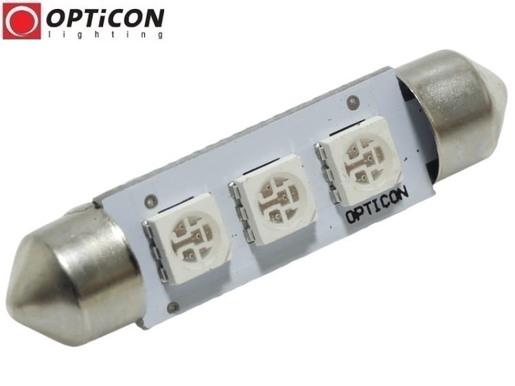 Żarówka Led C10W 42mm 12V 24V DC 3x SMD 5050 Czerwony OPTICON