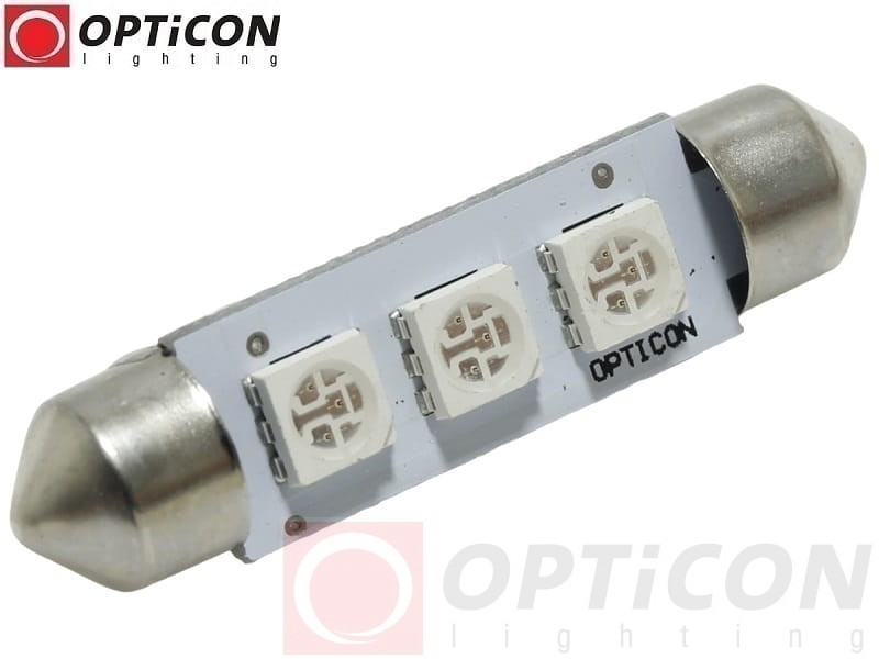 Żarówka Led C10W 42mm 12V 24V DC 3x SMD 5050 Niebieski OPTICON