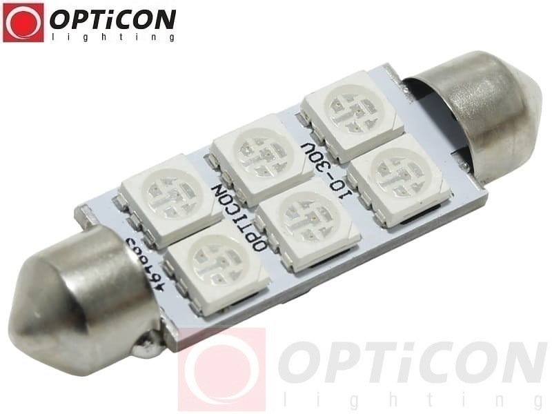 Żarówka Led C10W 42mm 12V 24V DC 6x SMD 5050 Niebieski OPTICON