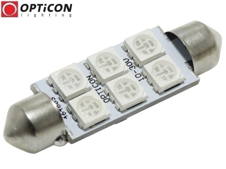 Żarówka Led C10W 42mm 12V 24V DC 6x SMD 5050 Niebieski OPTICON