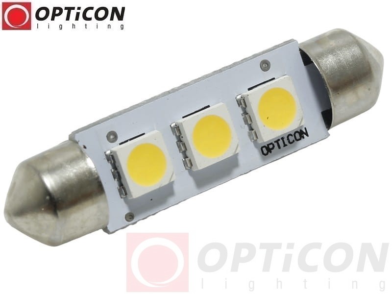 Żarówka Led C10W 42mm 12V 24V DC 3x SMD 5050 Biały Neutralny 4500K OPTICON
