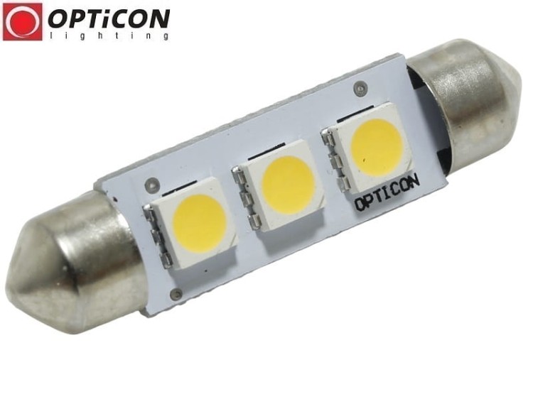 Żarówka Led C10W 42mm 12V 24V DC 3x SMD 5050 Biały Neutralny 4500K OPTICON