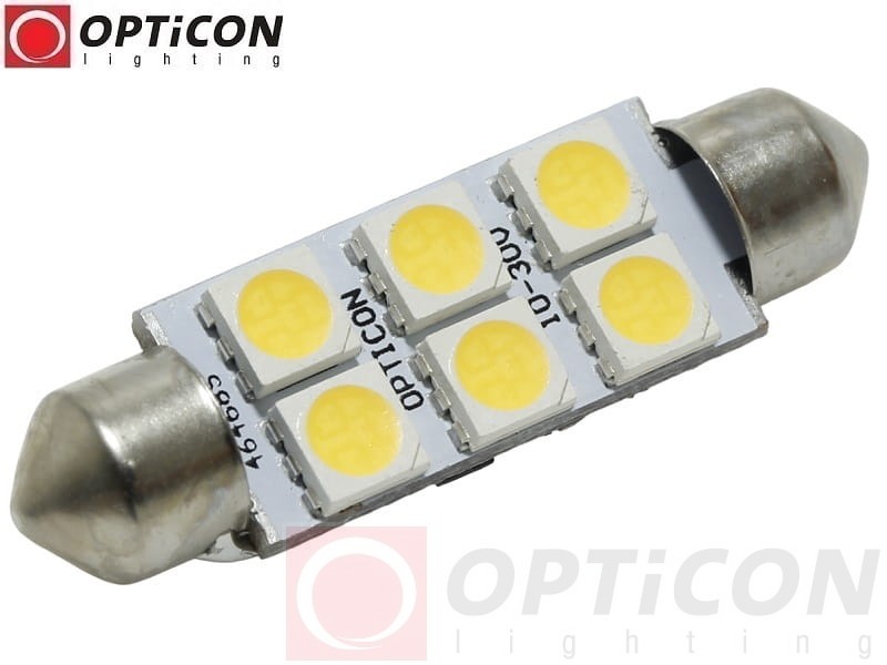 Żarówka Led C10W 42mm 12V 24V DC 6x SMD 5050 Biały Neutralny 4500K OPTICON