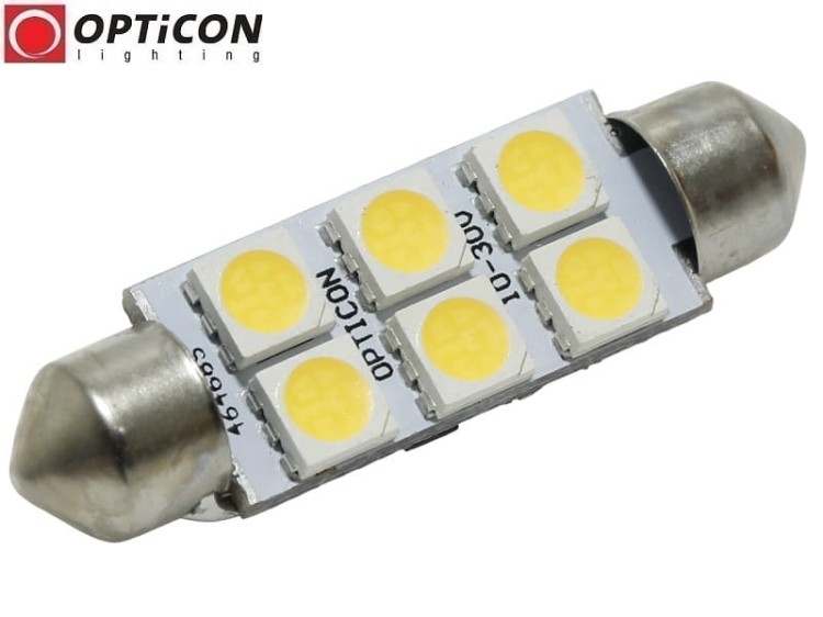 Żarówka Led C10W 42mm 12V 24V DC 6x SMD 5050 Biały Neutralny 4500K OPTICON