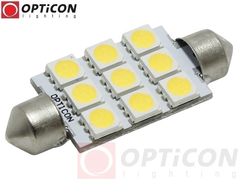 Żarówka Led C10W 42mm 12V 24V DC 9x SMD 5050 Biały Neutralny 4500K OPTICON