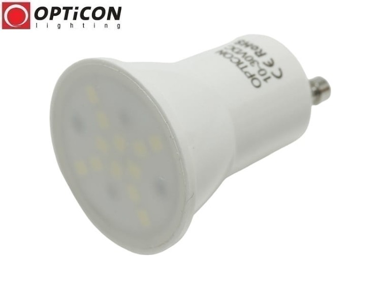 Żarówka LED GU11 2W 10-30V DC 12x SMD 2835 Biały Neutralny 4500K 12V 24V OPTICON