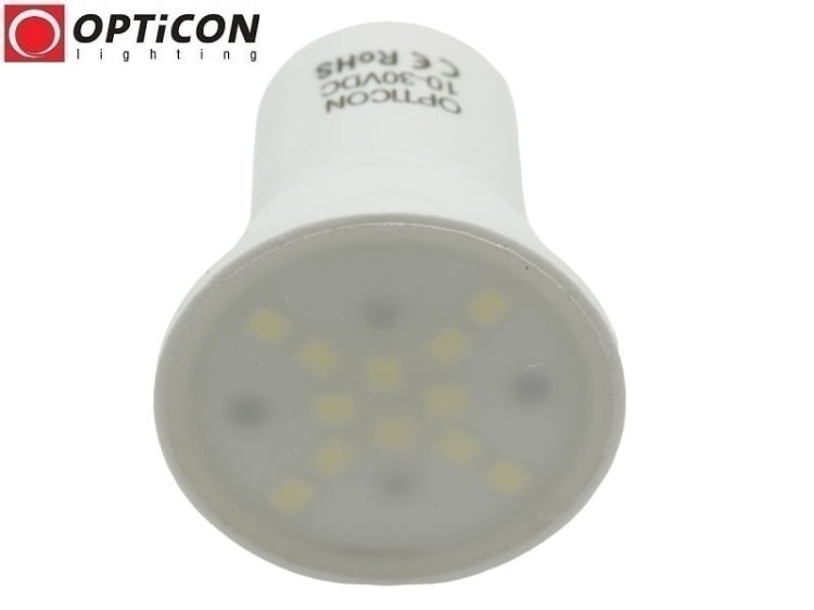 Żarówka LED GU11 2W 10-30V DC 12x SMD 2835 Biały Neutralny 4500K 12V 24V OPTICON